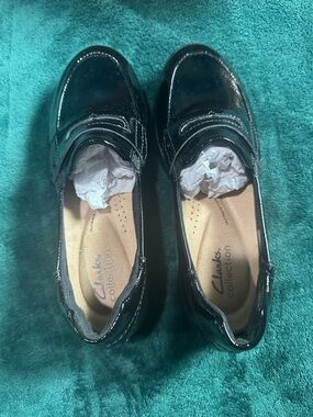 Clarks Black Patent Leather Women's Penny Loafers